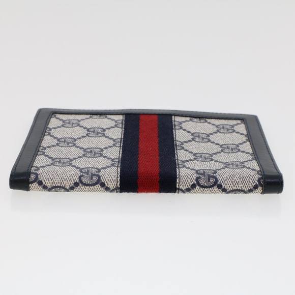 GUCCI GG Canvas Sherry Line Pass Case PVC Leather Gray Red Navy Auth ar9606 - Picture 6 of 16